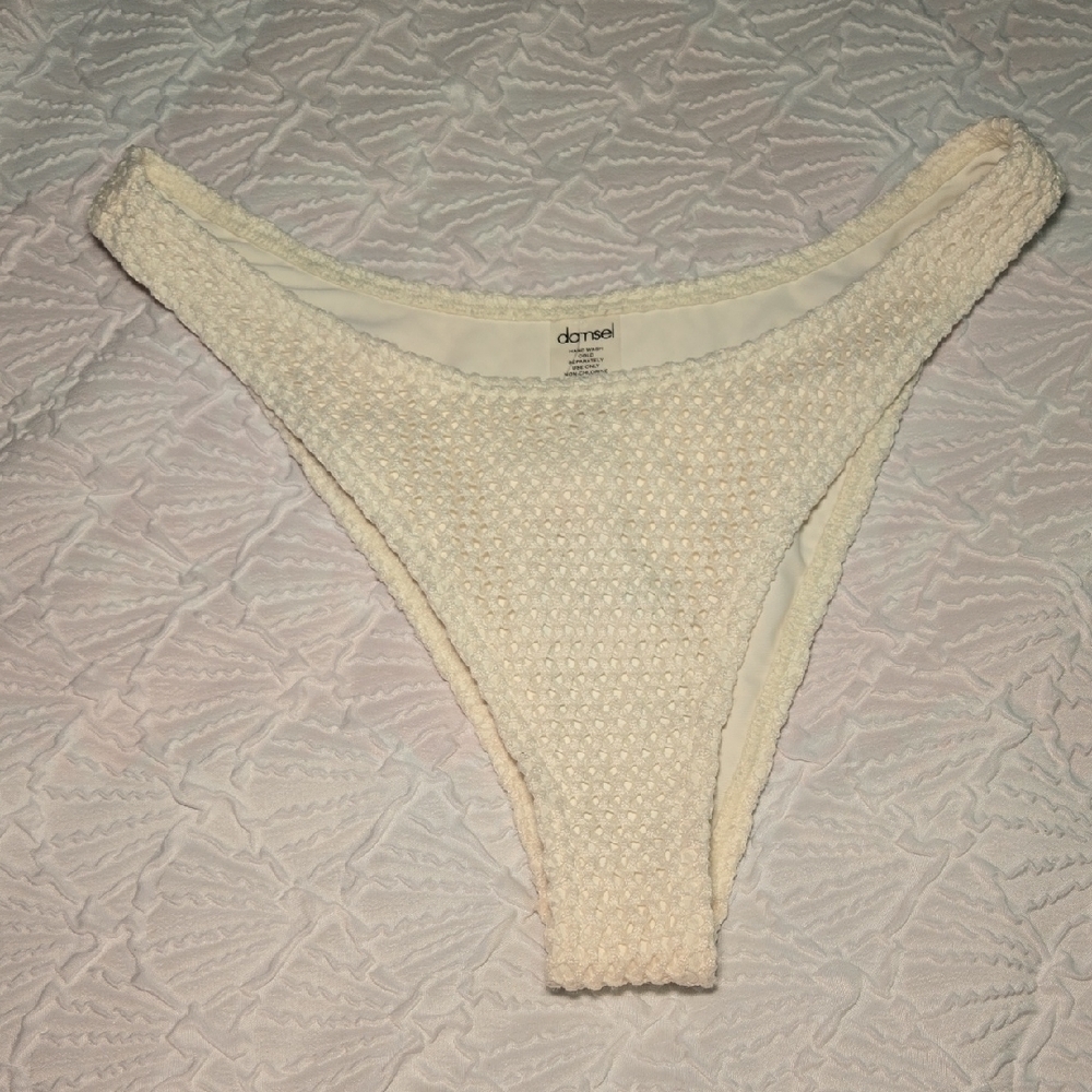 3/$10 Damsel Cream Textured Bikini Bottom